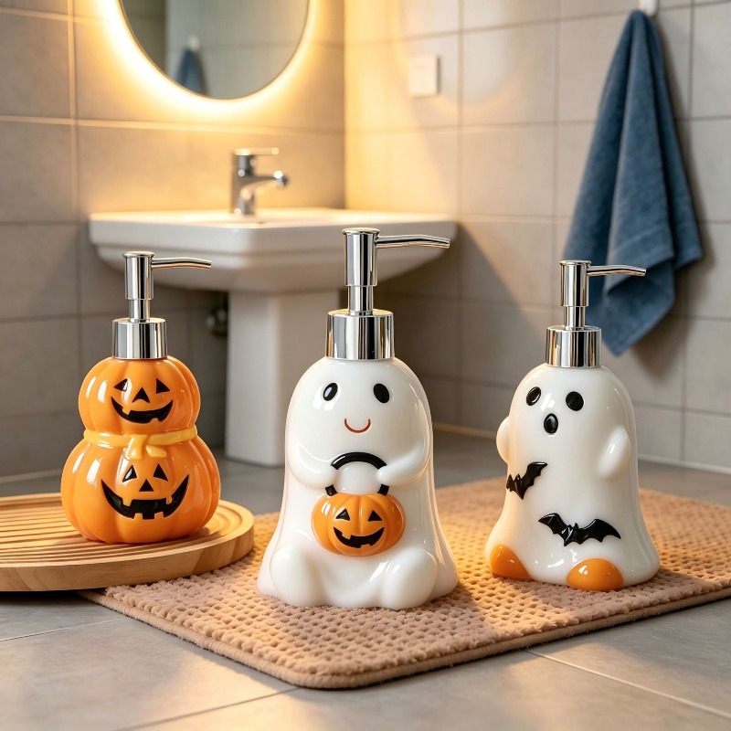 Home Bathroom Soap Dispenser - 280ML Halloween Spookpompoenvormige Keramische Lotionfles Badkamer