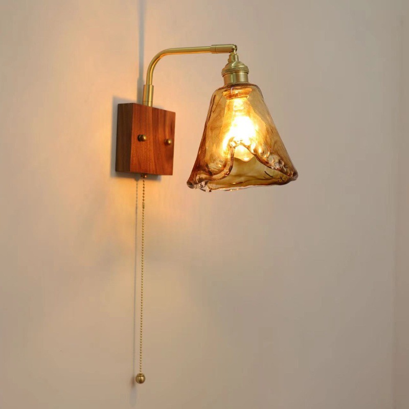 Japanese Home Bathroom Design - Japanse stijl wandlamp retro koperen walnoot