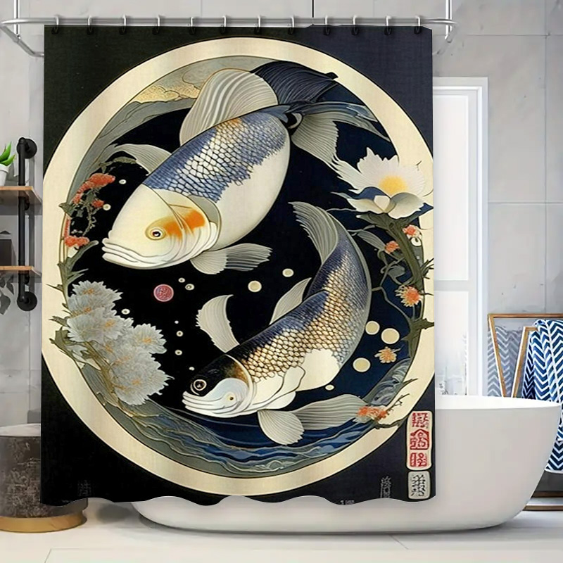 Japanese Home Bathroom Design - Vintage Japanse Vis Print Douchegordijn Waterdicht