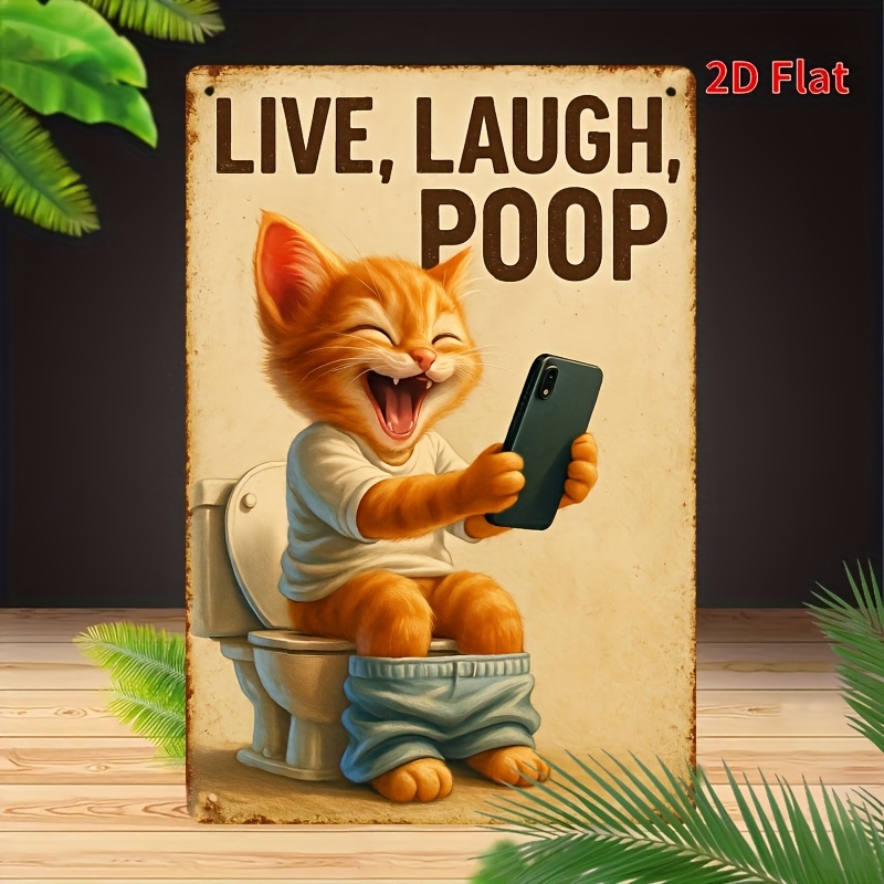 Home Bathroom Signs - Grappige kat op toilet metalen muur