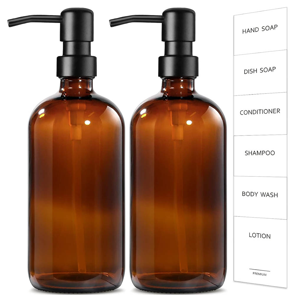 Home Bathroom Soap Dispenser - Amberkleurige glazen zeepdispenser, 2-pack 17oz keuken/badkamer