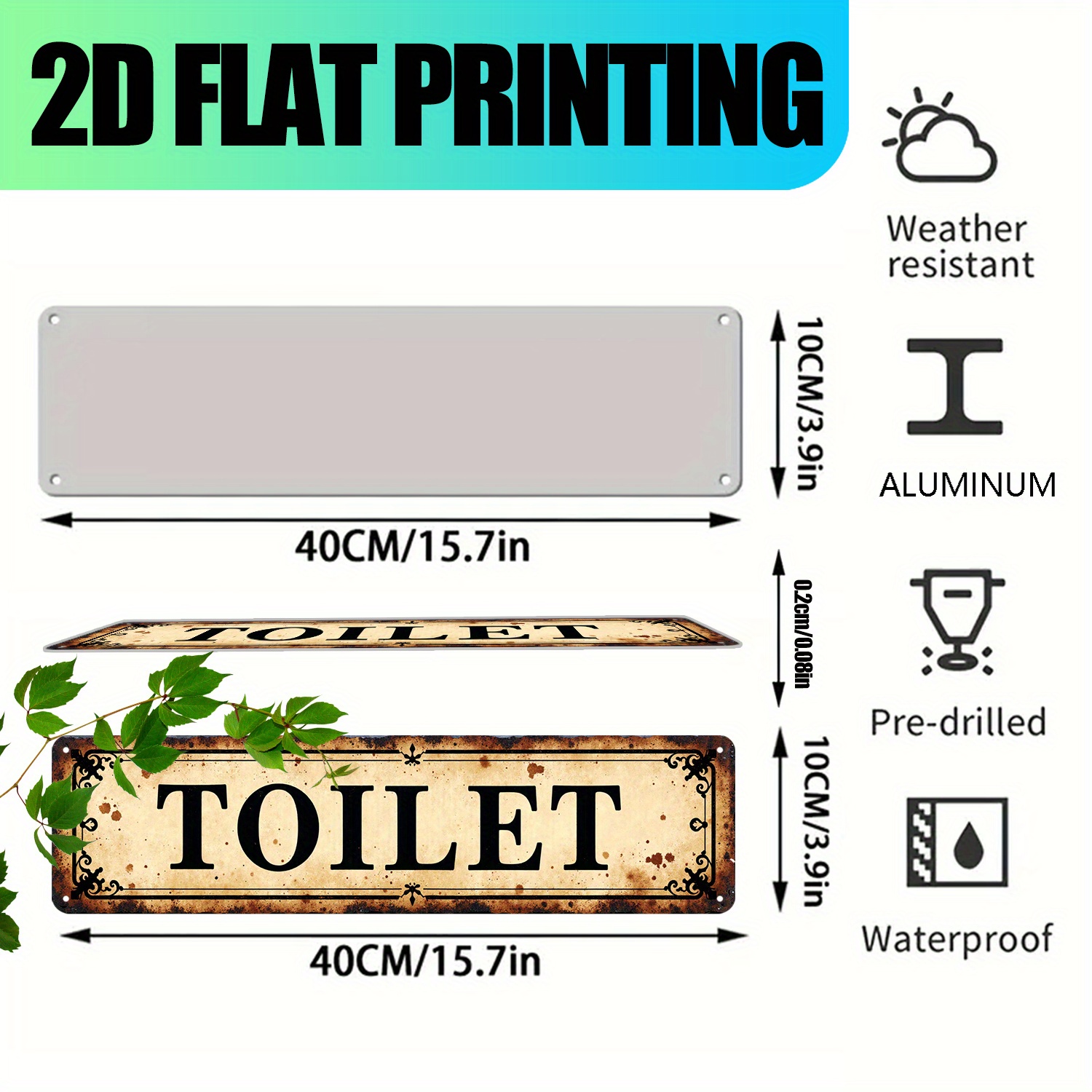2D plat, vintage aluminium muu - Home Bathroom Signs recensie en prijs
