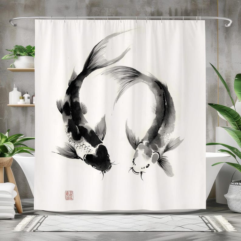 Vis douchegordijn, waterdicht  - Japanese Home Bathroom Design recensie en prijs