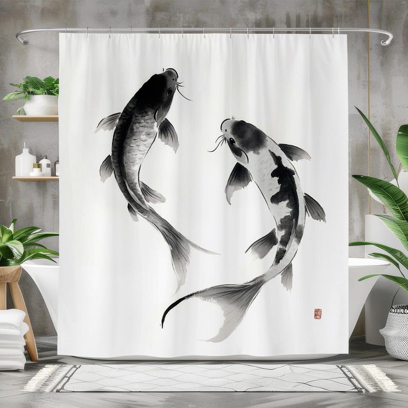 Vis douchegordijn, waterdicht  - Japanese Home Bathroom Design recensie en prijs