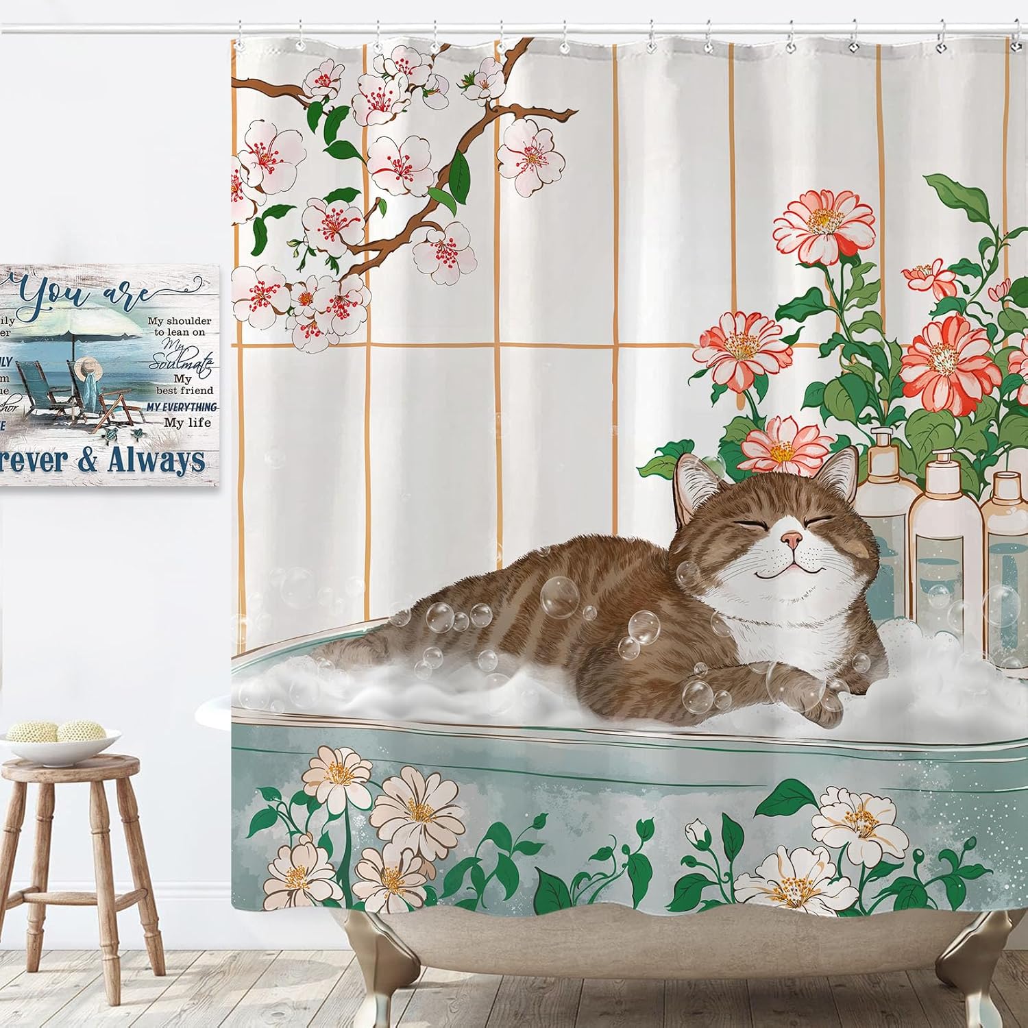 Esthetisch kat bloemen aquarel - Home Bathroom Spa Ideas recensie en prijs